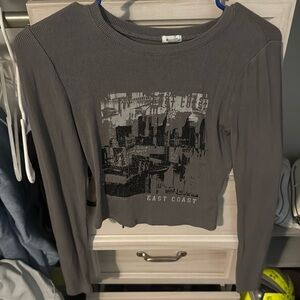 Dark gray cropped long sleeve graphic tee from garage size xs